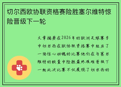 切尔西欧协联资格赛险胜塞尔维特惊险晋级下一轮 切尔西欧协联资格赛险胜塞尔维特惊险晋级下一轮